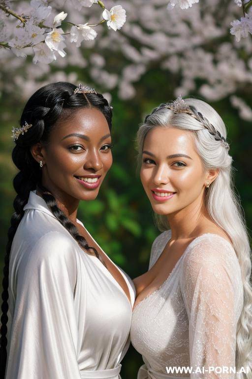 looking at viewer, perfect smile, two women, hyperrealistic, extremely beautiful perfect body, beautiful body, dark skin - #main
