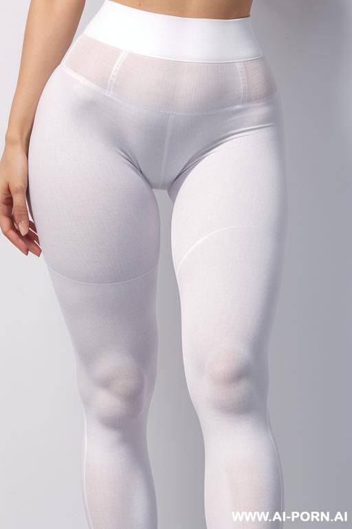 zoomed front view of cameltoe in white seamless leggings. walking crossing thighs. seamless. - #main