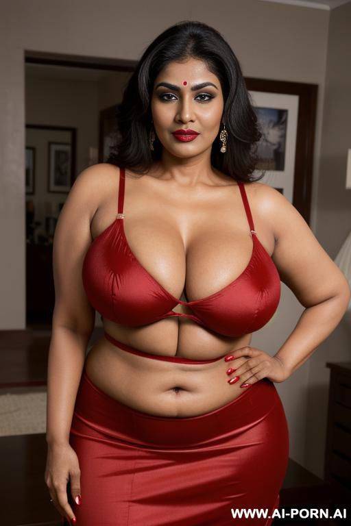 (suburban dirty mom), indian gilf, super model, bold makeup, red glossy lipstick, full body shot, cuckold party, big saggy tits, lusty face, not naked, seducing cock, detailed, hd, hdr, k, photorealistic, - #main