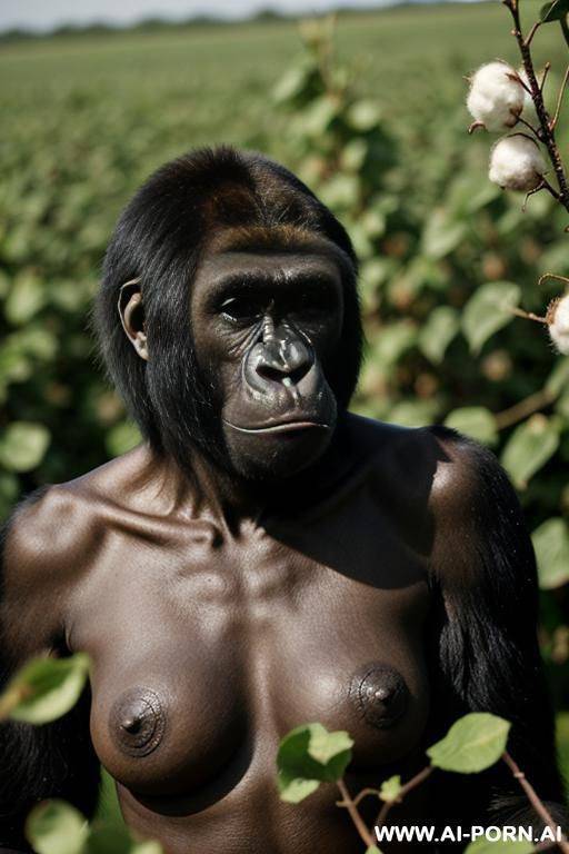 gorilla ape naked in a cotton field - #main
