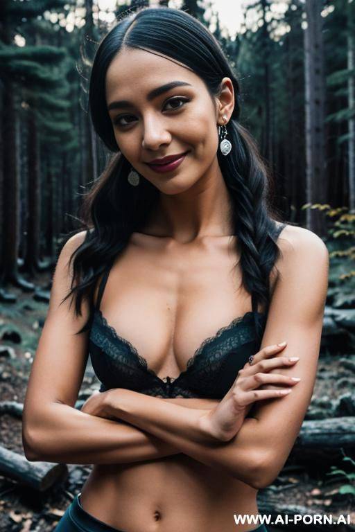 sexy witch wit long sexy legs ass flash in woods at night by fire - #main