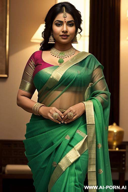ancient indian chubby queen in a green saree - #main
