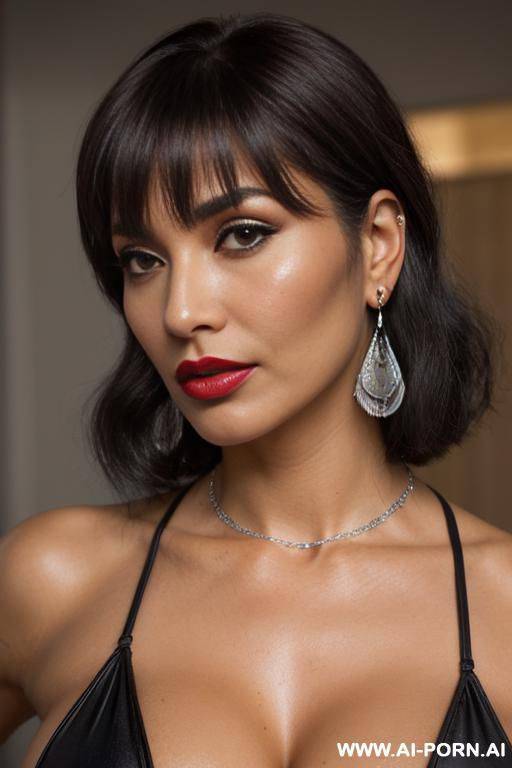 mexican, (mature, milf, beauty, super model, muscle, exotic, rare appearance), slut, whore, cinematic photo of one woman, (((perfect brown eyes))), (((high purle makeup))), ((black hair, long wavy - #main