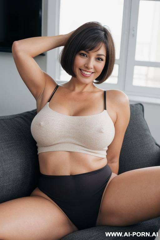 looking at viewer, perfect smile, stunning 2 year old woman. she has rounded, evenly shaped buttocks. the subject is reclining sideways with one arm supporting their head. the subject is wearing - #main