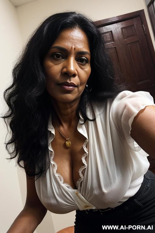 (((keep face))), (((black indian ethnicity))), ((((extremely dark skin)))), grandmom, mature cougar, gilf, old skin, show hairy pussy, dense black pussy hair, totally naked, grandmom, show naked pussy, - #main