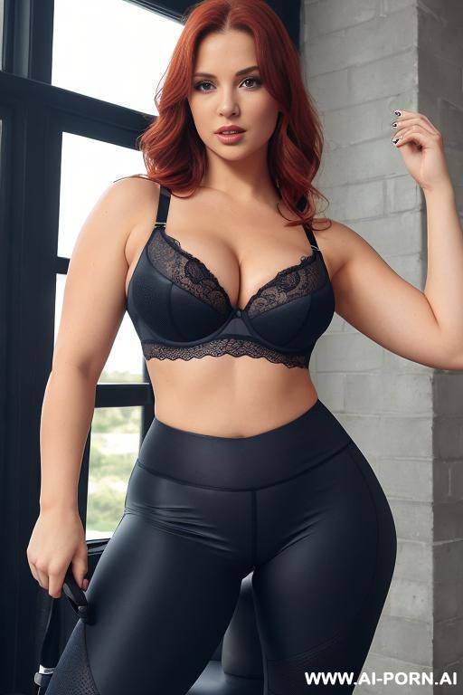 redhead thick curvy gym bending over in tight gym leggings showing camel toe - #main