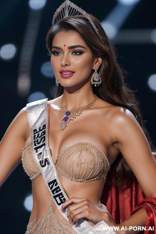 a ultra realistic (((epic realism natural-sin))) pic of a glamours and sassy miss universe model in miss universe competition, on stage nude, d a dupatta, necklace, earrings - #main