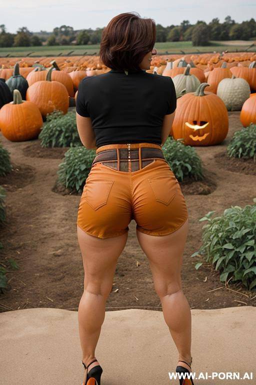 (suburban mom) (tight shorts) (pumpkin patch) (bending down) - #main
