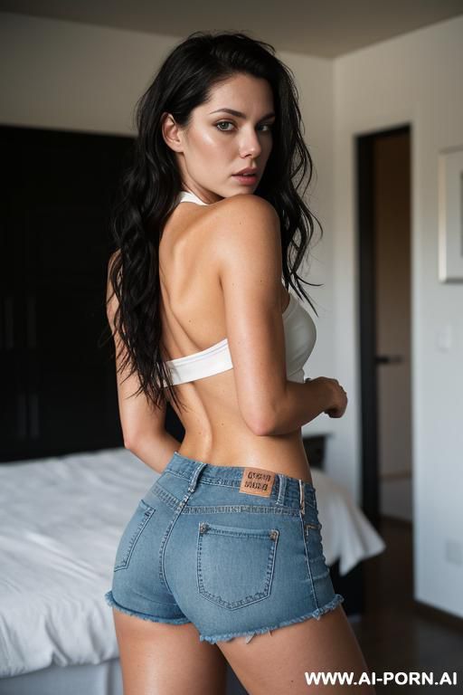 her squeezing her tits. show come dripping from around her lips perfect ass view behind view jean shorts black leather shorts black - #main