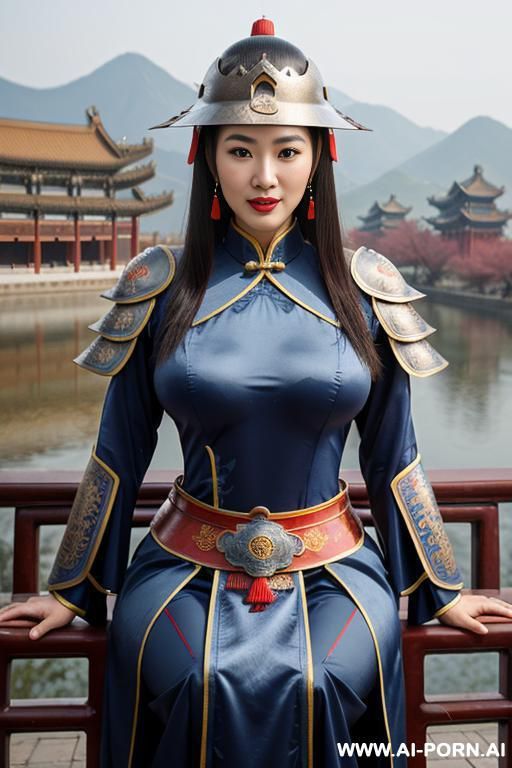 ((chinese armor)), ((chinese medieval)), ((chinese helmet armor)), ((steel)), ((blue)), ((full lips)), ((smart)), ((firm face)), ((chinese palace background)), ((spear)) - #main