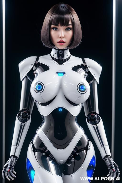 (beautiful very real very detailed robot tranformer style robo-cop robot doll total meccanical artificial robot body woman) with long black hair and black-white sky blue glossy glass rubber latex - #main