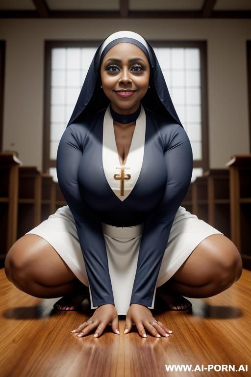 nerdy, short, 20 year old, (very light skinned african american), smiling, ((massive breasts)), ((((big eyes)))), sitting in a classroom, wearing an unbuttoned dark blue polo and skirt, showing cleavage - #main