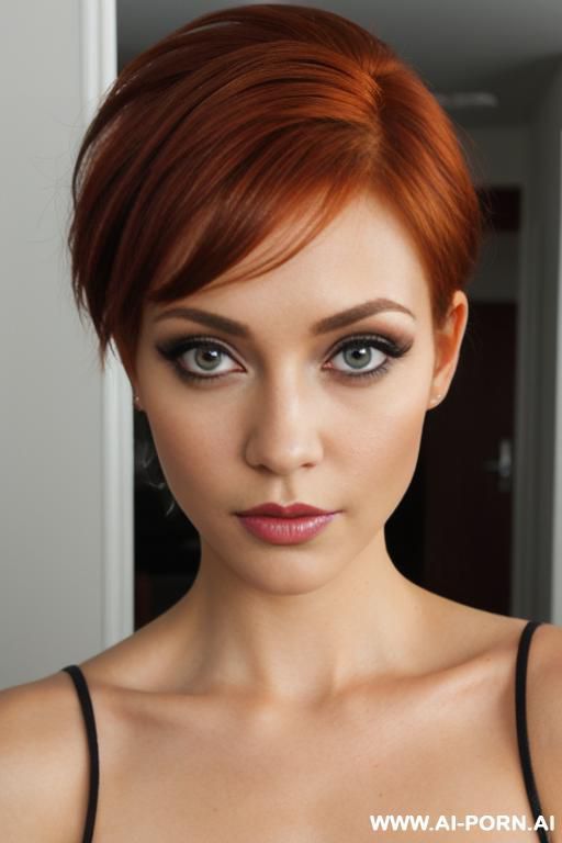 pixie hairstyle, redhead, skin, dark eye makeup, mirror shot, brown colored eyes, big eyes - #main
