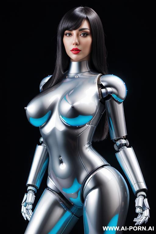(beautiful very real very detailed angel robot mecc-tranformer style robo-cop robot doll total meccanical artificial robot body woman) with long black hair and black-white sky blue glossy glass - #main