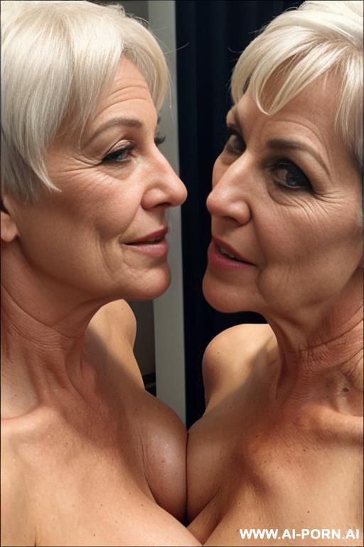 two ugly old short hair topless milfs, close up view. - #main