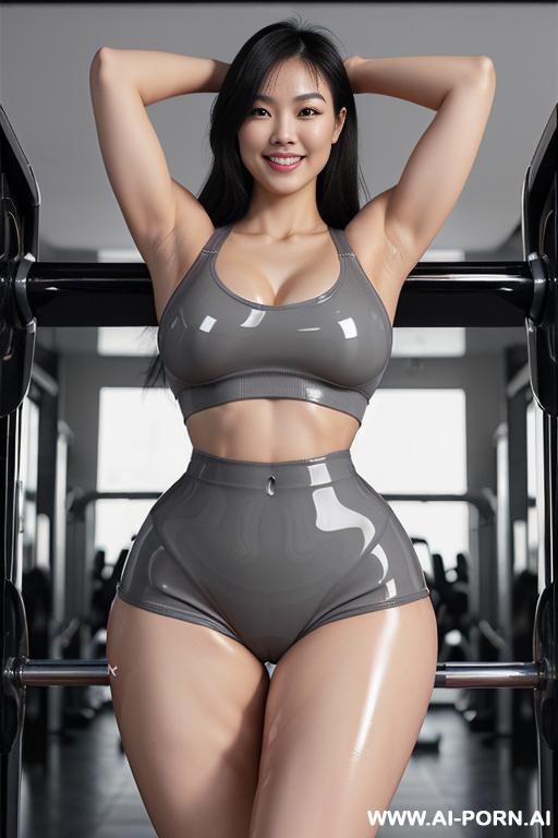 (chinese), (20-years-old), (pear body shape), (glossy body), (normal woman), (black eyes), (black hair), (wavy hair), (((((huge thighs), (massive thighs), (gigantic thighs), (bulging thighs), (thigh - #main