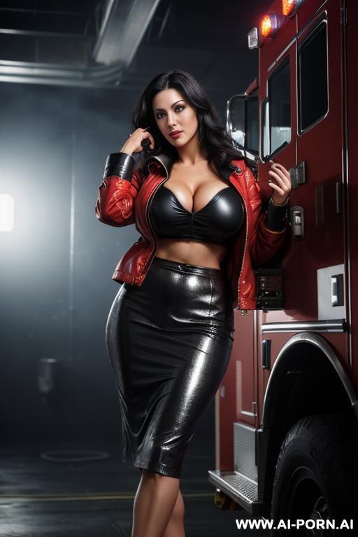 no tattoos. heavy makeup. draw boobs bigger.fased business jacket, huge, colossal cleavage, draw boobs even bigger. dark lipstick. draw boobs bigger so jacket gapes more. no, no bare boobs. keep jacket, draw leather pencil skirt. draw boobs even bigger. - #main