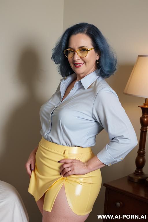 latex lingerie, brightly lit room, full amazon gilf body view, standing position, rear side view, slightly chubby stomach, extremely angry, looking directly at viewer - #main