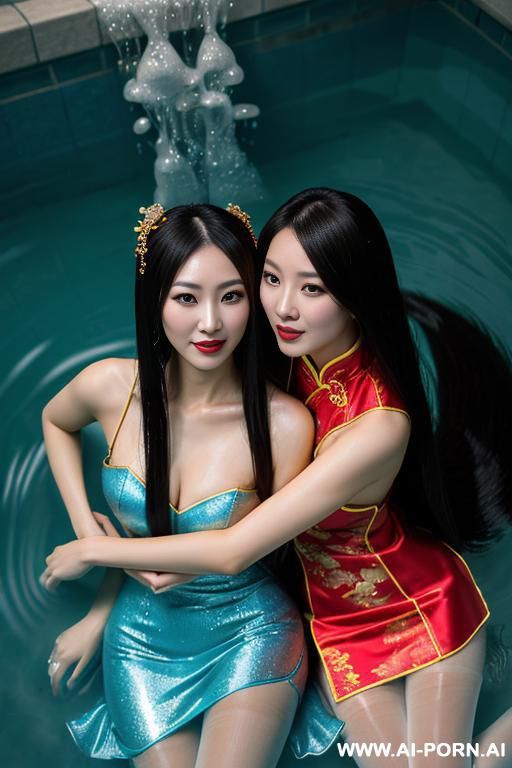 chinese traditional costumes, actress, torn pantyhose, hugging, under water - #main