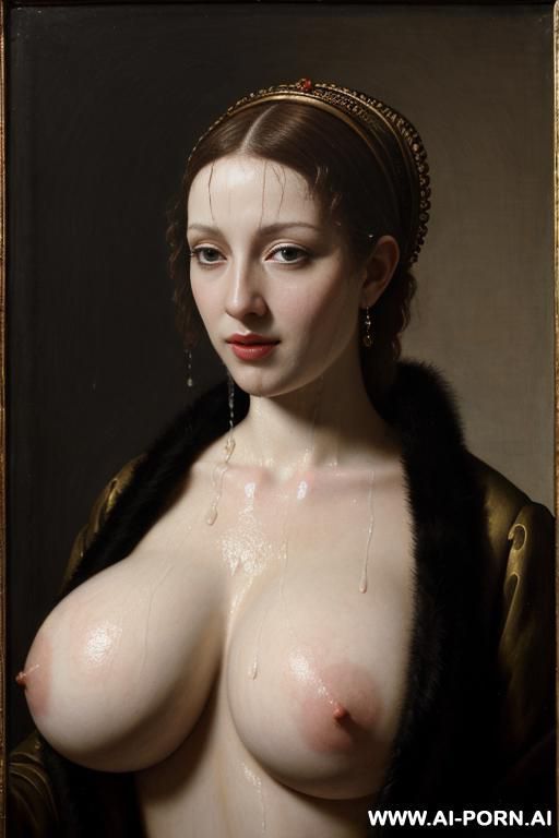 flemish renaissance painting, topless, dense white cum dripping from her face, showing boobs - #main