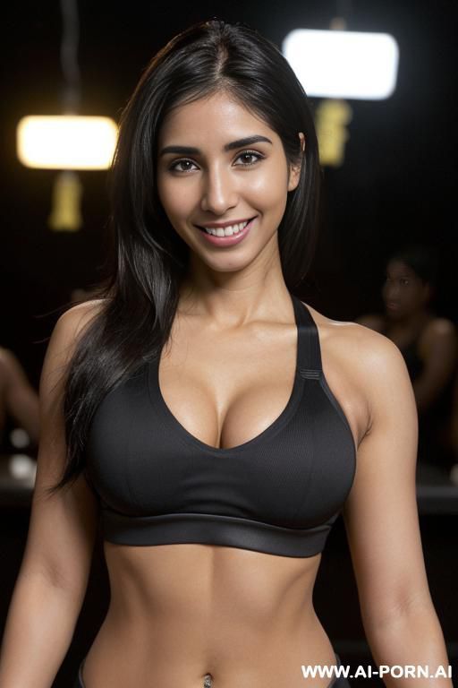 (((higareda)), (( black sports bra )), ((smiling at the camera)), photorealistic, punjabi dark complexion, (ultra detailed photo), (hyper realistic photo), bondi beach, photorealistic, dark complexion, - #main