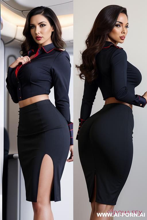 curvy latina milf, tight collared shirt, pencil skirt, stockings, ((big ass)), ((wide hips)), ((side view)) - #main