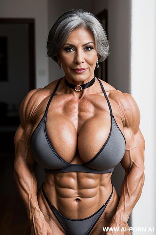 one hand raised, matured old milf, wrinkles, wrinkled skin, aging marks, extremely tanned skin, wide hips, necklace, choker, , waist shot, - #main
