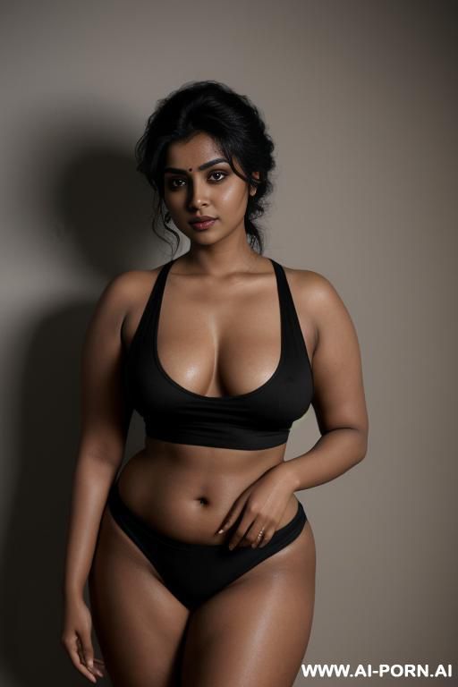 roughly sketched with pencil, gorgeous telugu woman, fully naked, curvy belly perfectly meeting wide round waist, no flabs, round face, big eyes, natural eyebrow, dark skin, well toned body, dark tank lines, standing in corner, sexy pose, dark background, - #main