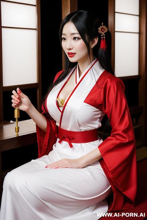 a oracle praying for a big size dildo, white and red traditional clothes - #main