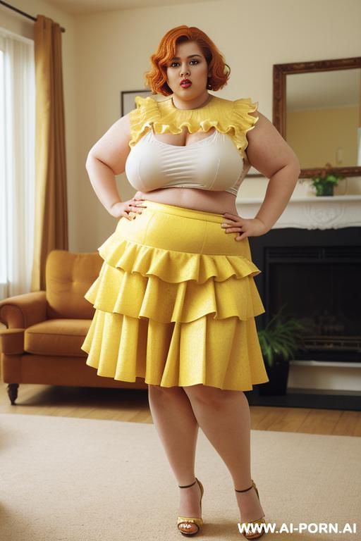 (short hair) (micro yellow ruffle skirt) ((half body photo shot)) - #main