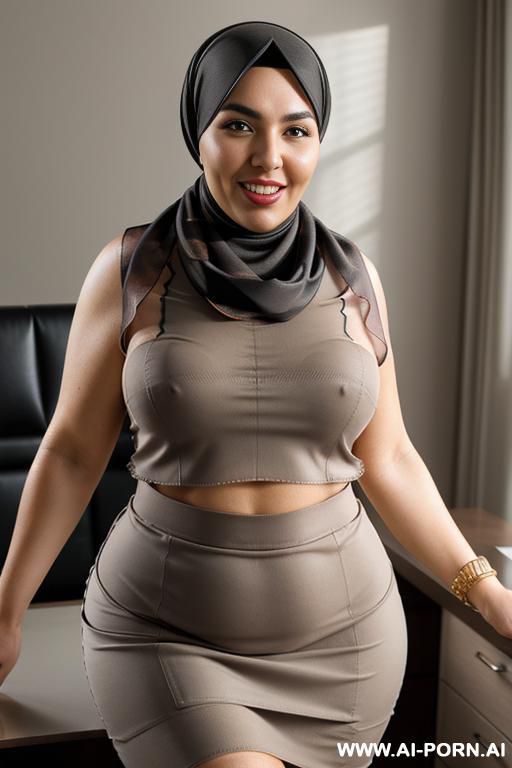 arab milf, (((((black arabic head scarf))))), brown skin, very wide hips, extremely wide hips, dark brown nipples, exposed tits, nude, big hard brown nipples with big areolas. black skirt, selfie - #main