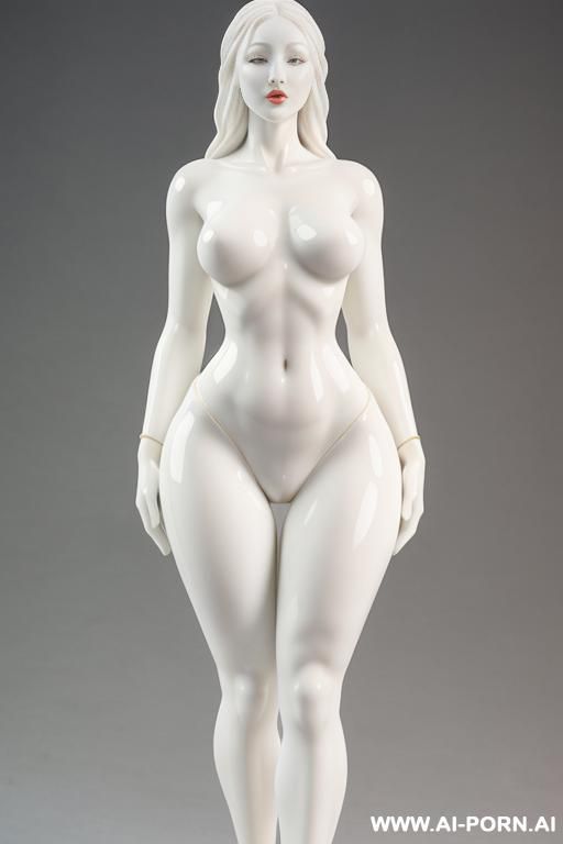 porcelain white nude skin turned into statue, partial zoom, very fit hourglass figure, extremely wide pelvis and hips, fit waist ,wide inner gap between legs, very wide crotch-gap - #main