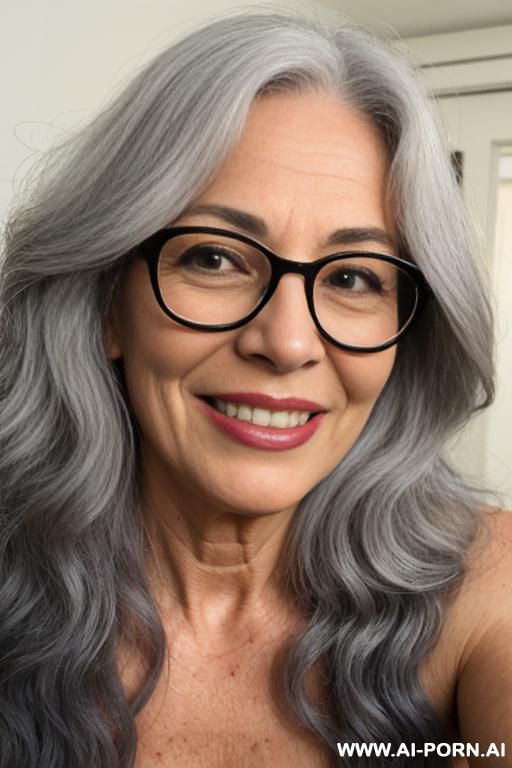 direct eyecontact with viewer. grey hair, glasses, saggy tits, cum on face, cum on tits - #main
