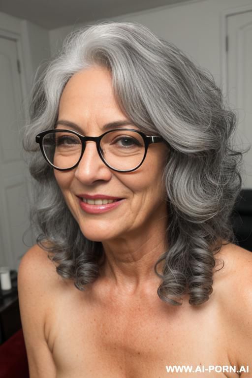 direct eyecontact with viewer. grey hair, glasses, saggy tits, cum on face, cum on tits, - #main