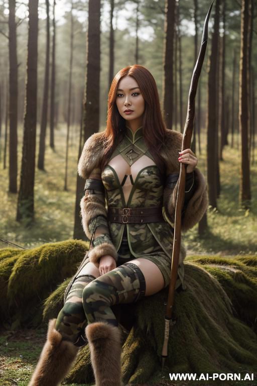 (holding a longbow in right hand), (wearing a camouflage cloack) - #main