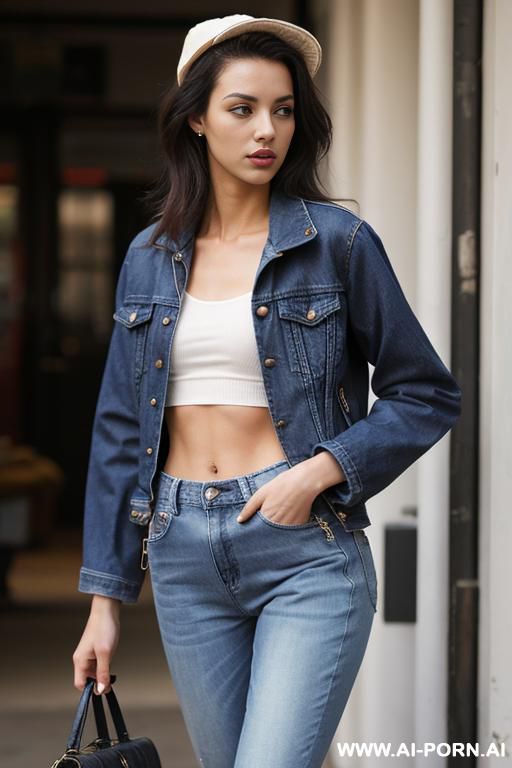 latina, bra, baggy jeans, jacket - #main