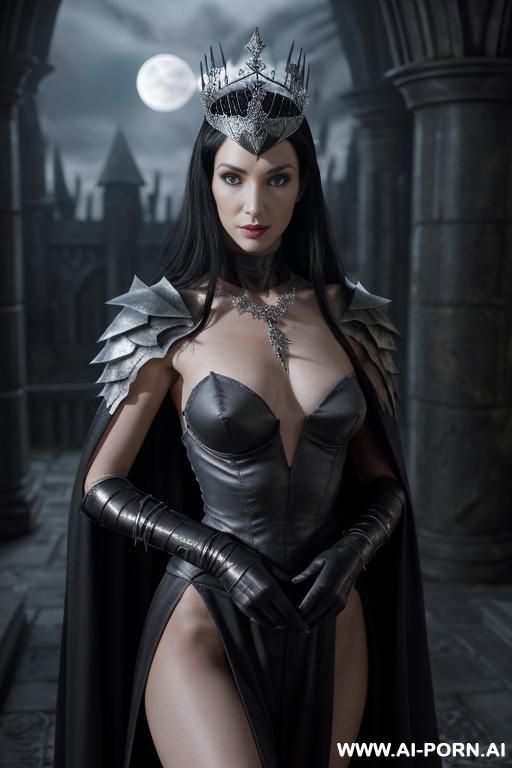 (topless), dominant pose, (eye contact), looking at viewer, arrogant look, cruel woman, arrogant face, ultra realistic, (agressive make-up), slender body, (((sharp breasts))), ash-gray skin, (((dark - #main