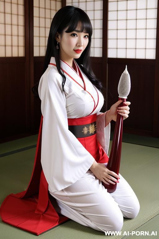 a sant pray with big dildo, white and red traditional dress - #main
