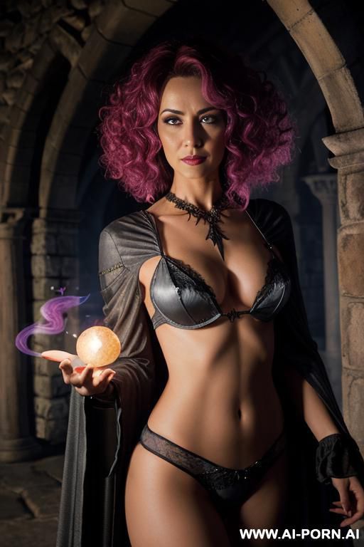wizard woman, holds a magic moonlight ball in hand, magic fire in front - #main