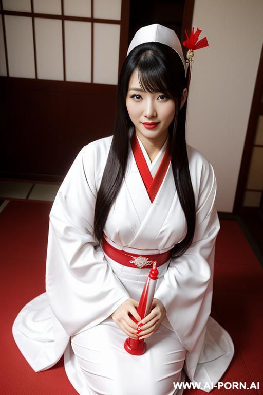 a sant pray with a big dildo, white and red traditional dress - #main