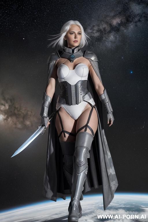 aegis space, sinewy athletic body, (topless), ((dark-(gray skin))), ((dark-(gray color of the face))), (elegant breasts), dominant woman, proud body pose, ( elegant shape), front view, (eye contact), - #main