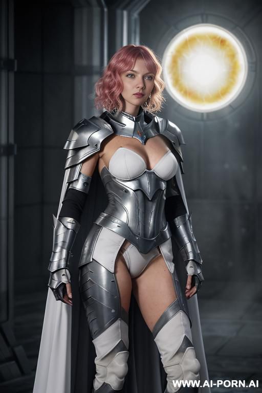 space aegis woman, sinewy athletic body, ((topless)), (((white-gray skin))), (elegant sharp nude boobs), dominant woman, proud body pose, (elegant shape), front view, (eye contact), sharp face, brave - #main