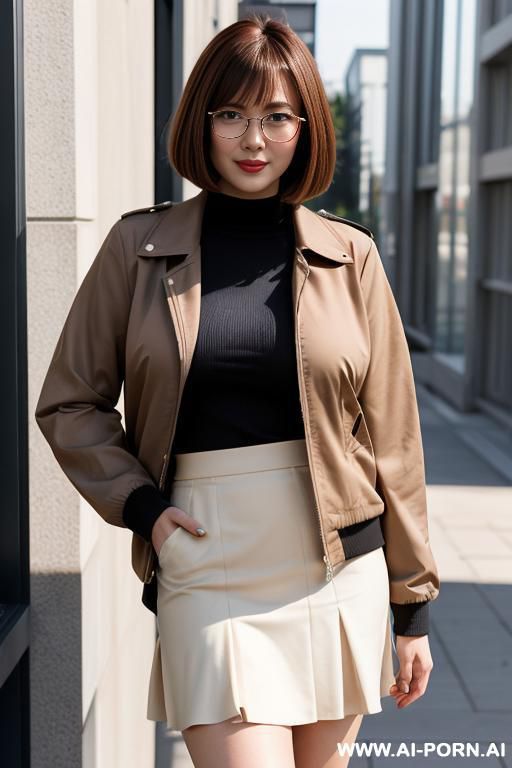 (fully dressed) (wearing a jacket, blouse and skirt) (glasses) - #main