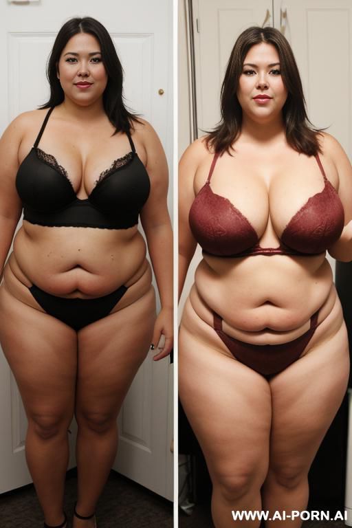 before after pic stye of a chubby puffy curvy woman eating in a w gain contest - #main