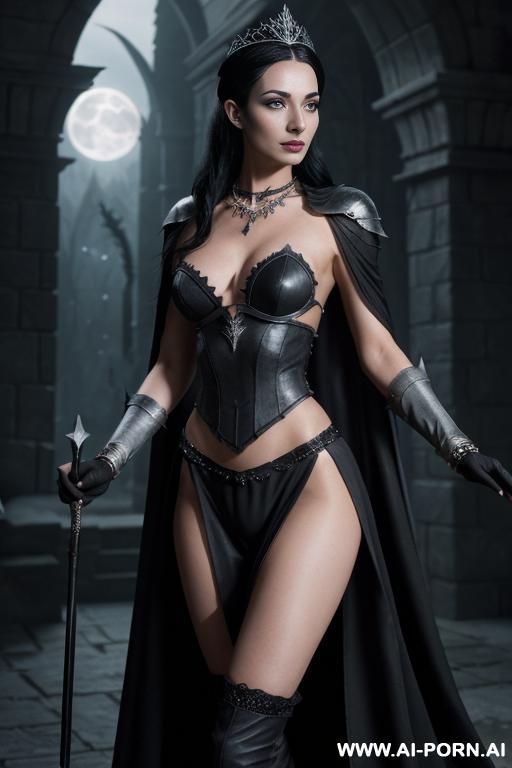 (topless), dominant pose, (eye contact), looking at viewer, arrogant look, cruel woman, arrogant face, ultra realistic, (agressive make-up), slender body, (((sharp breasts))), ash-gray skin, (((dark - #main