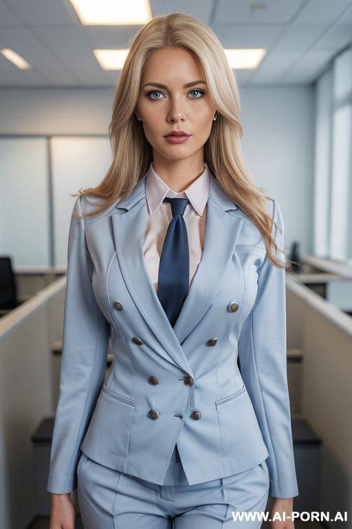 ((secretary uniform)), ((office shirt)), ((tie)), ((twill double breasted blazer)), ((office pants)), ((light blue outfit)) - #main