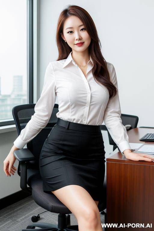 boss office, skirt down to thigh, looking at camera, keep face, sitting, keep face, keep face - #main