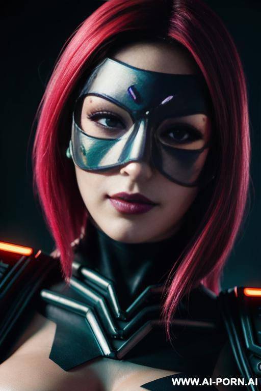 (close up) (cyberpunk woman) (plain masquerade mask) (neon digital world) - #main