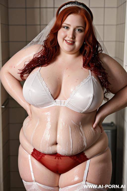 half-length photo, ((half body photo shot close up)). as a set in the laundry area, a ((obese)) fat chubby fat thick and bbw redhead british, ((she is washing clothes and is soaked in foamy - #main