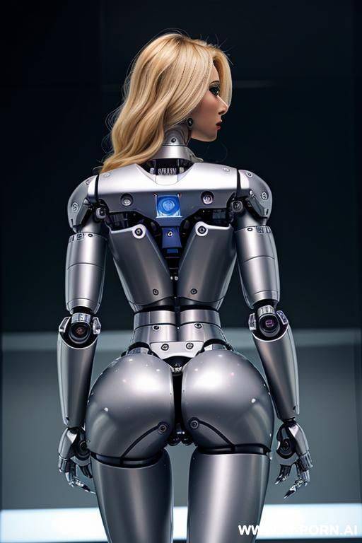 sexy blonde robo cop, back view, pretty face, (fully robotic body, fit body, shapely body, huge firm tits:1.3) - #main